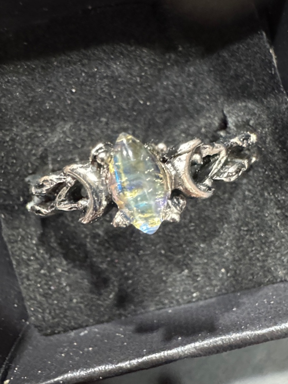 Silver-Tone Moonstone Opal-Look Statement Ring - Iridescent Blue